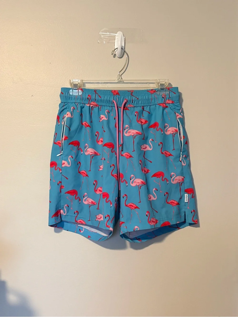 Maamgic Swim Trunks Shorts Blue w/ Pink Flamingo Print